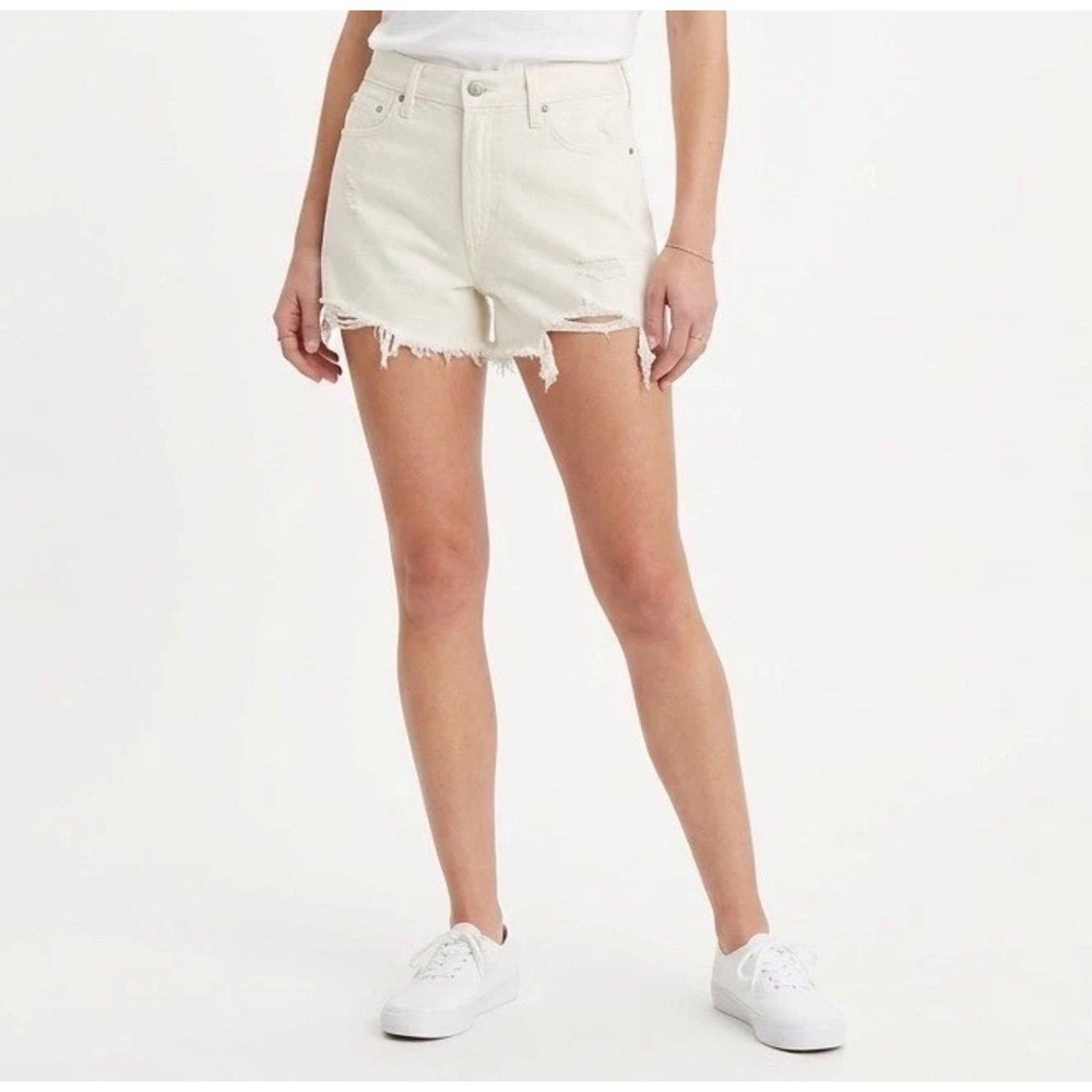 Aerie Cutoff Shorts‎ Women White Denim Cotton Distressed Mid Rise NWOT L